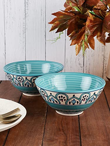 Image of miah decor Ceramic Serving Bowl Handmade Stoneware Matte Finish Serving Bowl for Food Salad Curries Pasta Noodles Snacks Rice Chutney Breakfast (MD-243)