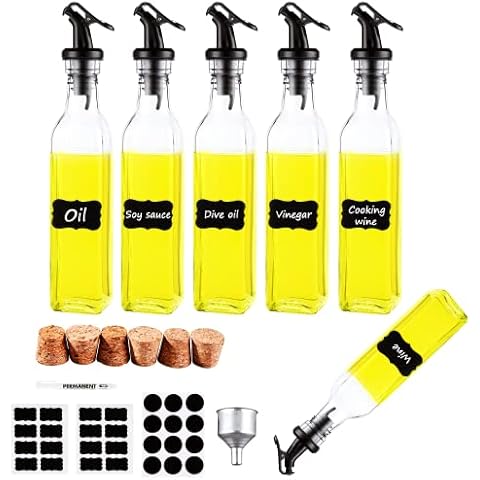 Elagel Ölspender Bringt Lhnen 6x250ml Ölflasche, Ölflasche Mit Ausgießer, Essig und Ölflaschen Set, Essig Öl Flaschen, Olivenöl Flasche Cover