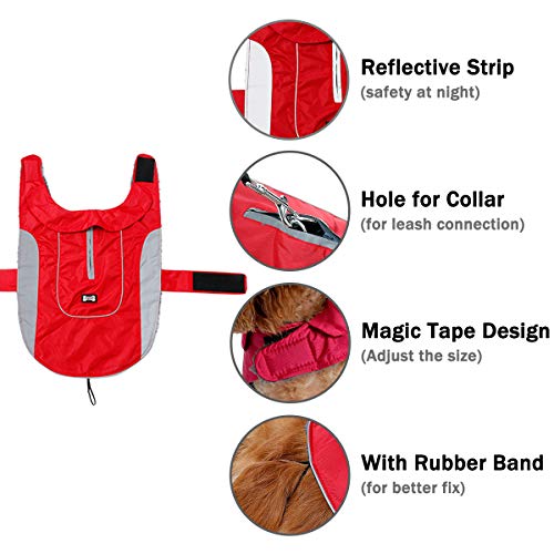 TFENG Reflektierend Hundejacke Brust 62-74cm, Rückenlänge 45cm Wasserdicht Hundemantel Warm gepolstert Puffer Weste Welpen Regenmantel mit Fleece (Größe XL, Orange)