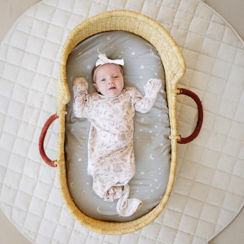 Image of Baby Bassinet Sheets for Boy, Girl (Galaxy, Moon and Stars) 2-Pack - Fitted Bedside Bassinet Sheets - Buttery Soft Cotton Blend for Standard Mattress Pad - Compatible with Halo BassiNest