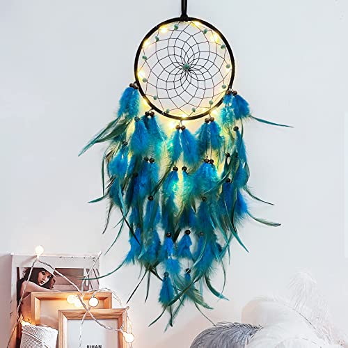 Hongyans Attrape de Rêves LED, Faite Main Capteur de Rêves en Plumes Lumineux Dream Catcher pour Chambre Maison Décoration Tenture Murale Mobile Decoratif...
