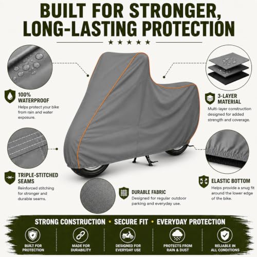Image of Pivalo 100% Waterproof (Tested) Bike Body Cover for All Scooty & Scooters | Multi-Layer Dustproof & UV Protected | All Weather Protection Two Wheeler Motorcycle Cover (L, Grey)