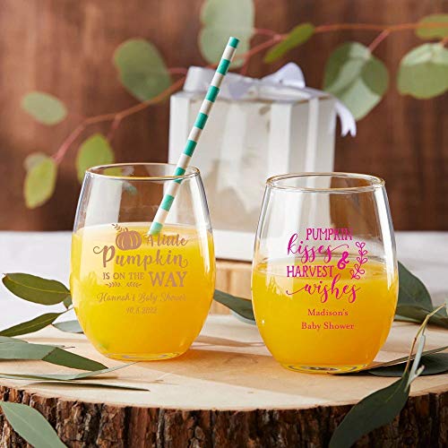 Kate Aspen Personalized 9 Oz. Stemless Wine Glass For Wedding, Baby Shower, Party With Customized Designs Text Lines - 96Pcs #TOP4