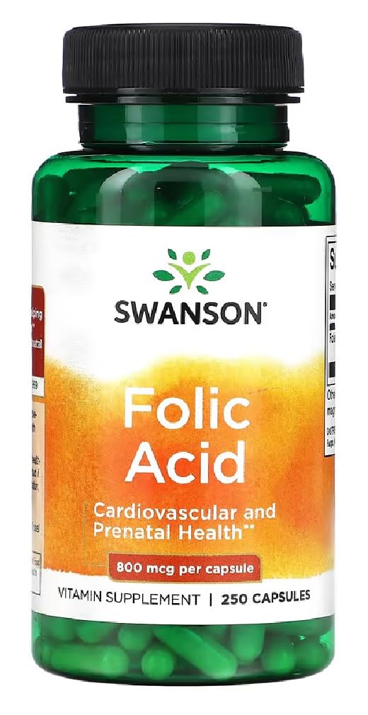 Swansons Swanson - Folic Acid 400mcg | Essential B Vitamin for Cell Division & Maternal Health | 250 Capsules