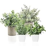 ToKinCen 4 plantas artificiales en maceta, plantas artificiales para exteriores, plantas decorativas para mesa, plantas artificiales como reales para casa, balcón, oficina