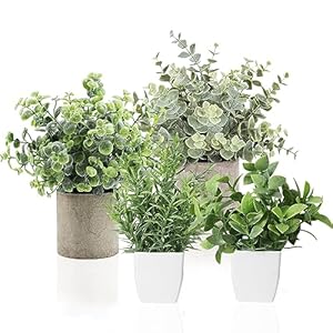 ToKinCen 4 Stück Künstliche Pflanze im Topf, künstliche Pflanzen für draußen, Deko Pflanzen für den Tisch, Kunstpflanzen wie echt für Haus, Balkon, Büro