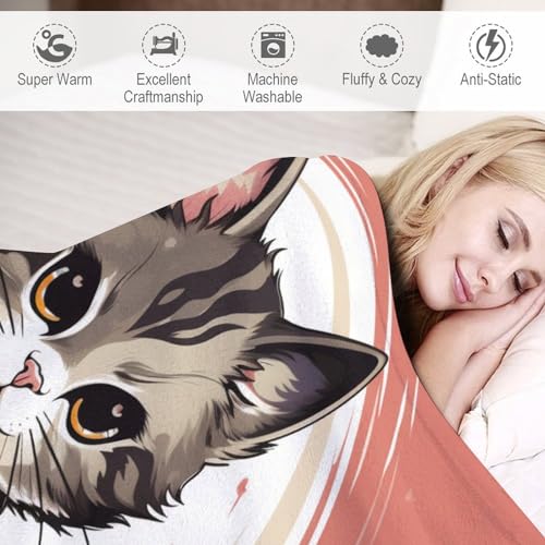 Couverture chat samouraï plaid flannel imprimé drap chaud 130x150cm machine - 4