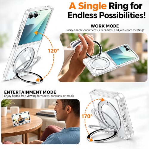 Image of EGOTUDE for Samsung Z Flip 7 Case | Clear Hard Back Cover with 360 Magnetic Rotate Stand