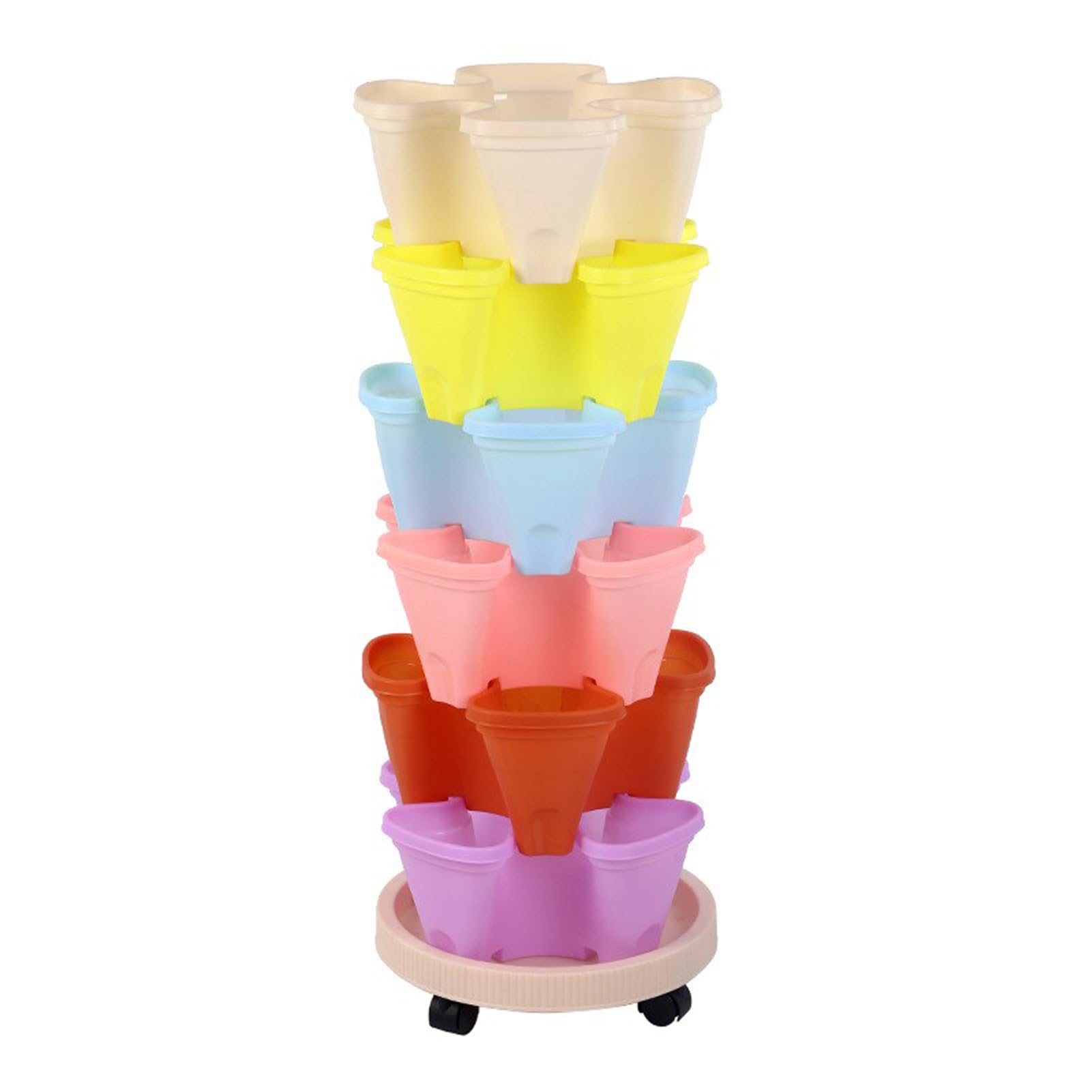 lvifloae Space Saving Creative Flower Pots,Vegetable Planting Artifacts, Three Dimensional Planting Pots Planting Boxes Plastic Flower Pots 6 Flower Pots and 1 Universal Wheel Tray (plastic)