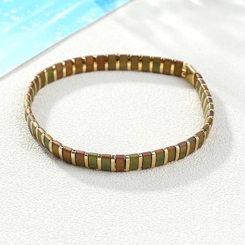 Image of KELITCH Women Stretch Bracelets Pearl Charms Tila Shell Beaded Friendship Bracelet
