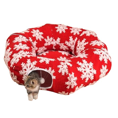 Túnel para gatos con cama de Navidad, lavable, nido de dona para gatos, cojín de túnel para gatitos, cama suave y cálida para gatos, cómodos túneles para mascotas para el hogar, dormitorio, sala de
