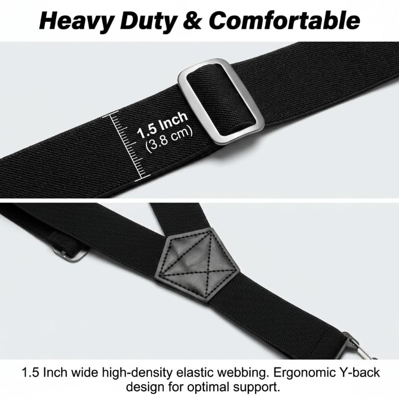 Bretelles Homme Larges 3,8 cm avec Mousquetons Triangulaires Robustes, Bretelle Élastique Réglable en Y pour Pantalon Costume Mariage Fête Travai