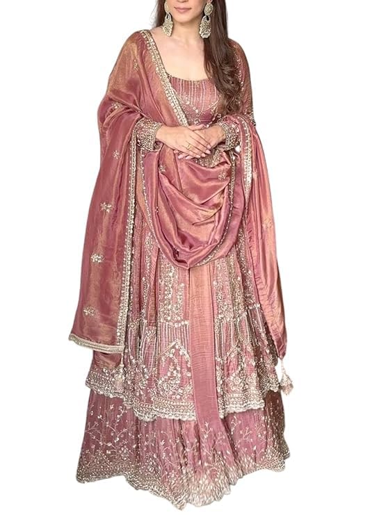 Women's Embroidered Lehenga Choli Set with Dupatta, Pink, Traditional Indian Ethnic Wear, Wedding Festive Occasion (XL)