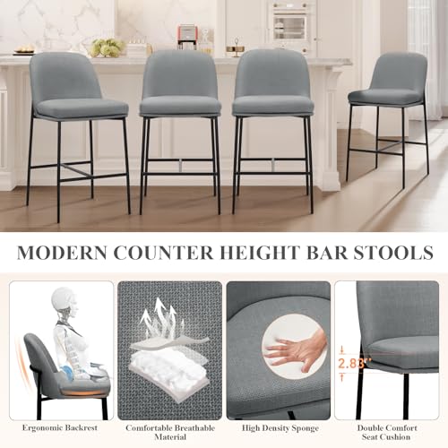 Image of COLAMY Counter Height Bar Stools Set of 2, 25 Inch Modern Fabric Kitchen Island Stools with Back, Upholstered Counter Barstools Armless Bar Chairs with Metal Legs for Island Dining Room Bar,Dark Grey