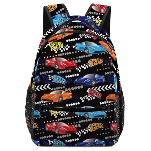 Kids Race Car Backpack, Colorful Sports Car Speed Racer Bookbag for Boys Kids, Cool Racing School Backpacks for Kindergarten Elementary Students, Casual Camping Picnic Travel Daypack