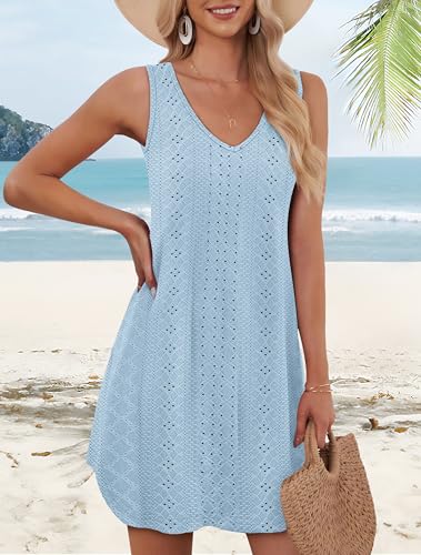 Image of Aokosor Womens Summer Dresses 2026 Loose V Neck Sleeveless Dress Sundresses Swimsuit Coverup Vacation Outfits
