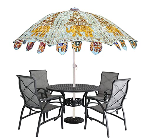 Marusthali Indian Garden Umbrella Sun Shade Patio Umbrella Cotton Fabric Decorative Outdoor Sun Umbrella #TOP4