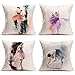 Fukeen Set von 4 Ballerina-Kissenbezügen Aquarellmalerei Mädchen Balletttänzerin Kissen Kissenbezug Home Mädchen Zimmer Dekor Baumwolle Leinen Dekorative Kissenbezüge 45,7 x 45,7 cm (Tanz-Mädchen)