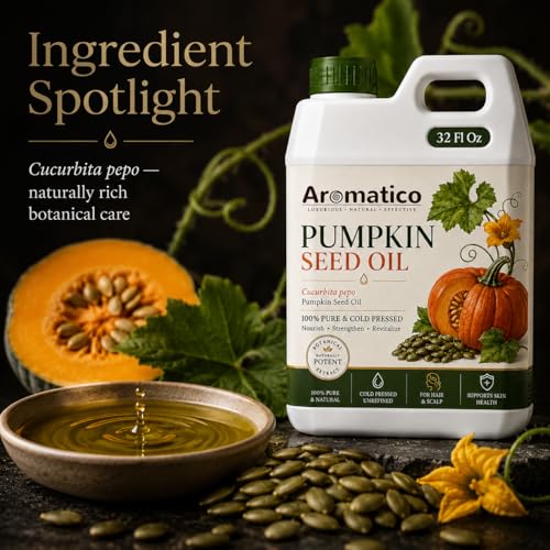 Image of AROMATICO Pumpkin Oil for Skin, Hair and Body Care, Multipurpose Carrier Oil for Massage, Scalp Care, Dry Skin Routine, DIY Beauty and Natural Glow - 946 ml