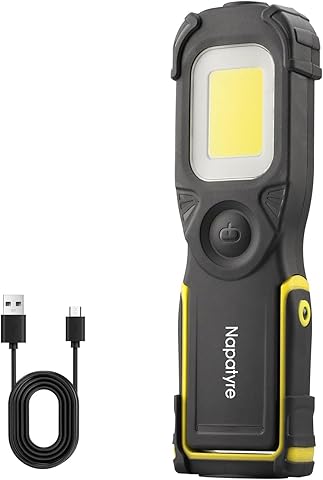 Linterna de Trabajo LED Recargable, 5200mAh Luz de Trabajo Lámpara de Taller con Base Magnética Giratoria de 180°, 1000LM 3 Modos Linterna Mecanico para Garaje, Camping, Emergencia