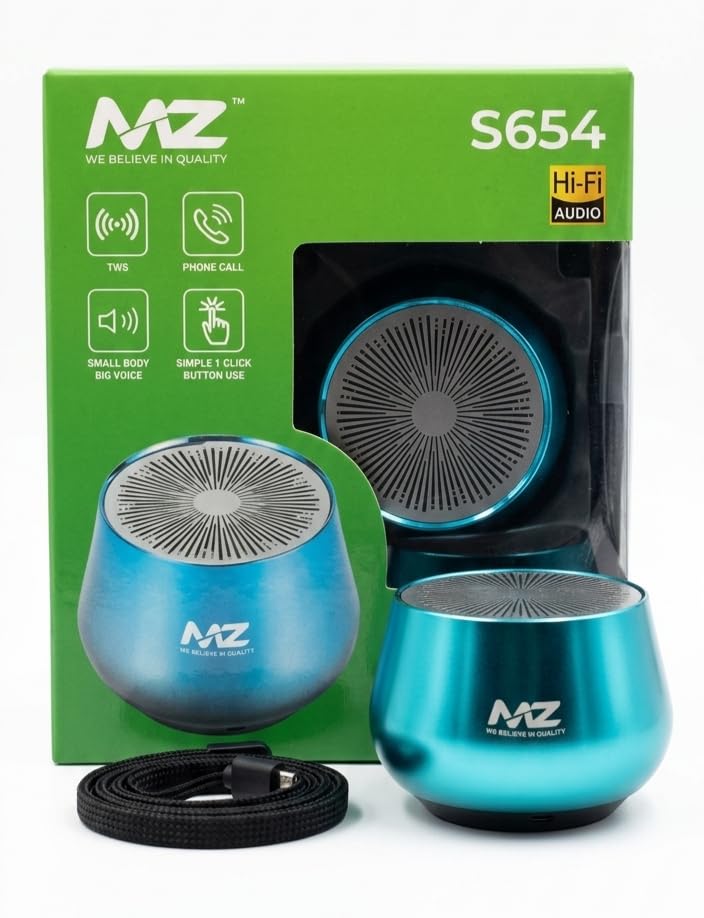 Image of MZ S654 Metal Wireless Mini Bluetooth Speaker with Hi-Fi Audio, Deep Bass, TWS Pairing, Built-in Mic for Hands-Free Calls, Compact Portable Design