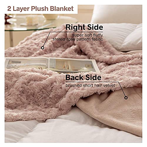 Simple&Opulence Plush Fluffy Throw Blanket Tridimensional Rose Pattern Floral Design Soft Cozy Fuzzy Blanket For Girls Home Décor Couch Sofa Chair Bed, 50"X 60", Pink #TOP2
