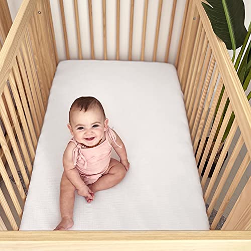 Image of Newton Baby Fitted Mini Crib Sheets (4-Pack) | Organic Muslin Cotton, Breathable & Soft Baby Sheets, Washable Baby Mattress Sheets, Fits Mini Crib Mattresses 24 inch x 38 inch, Plain White