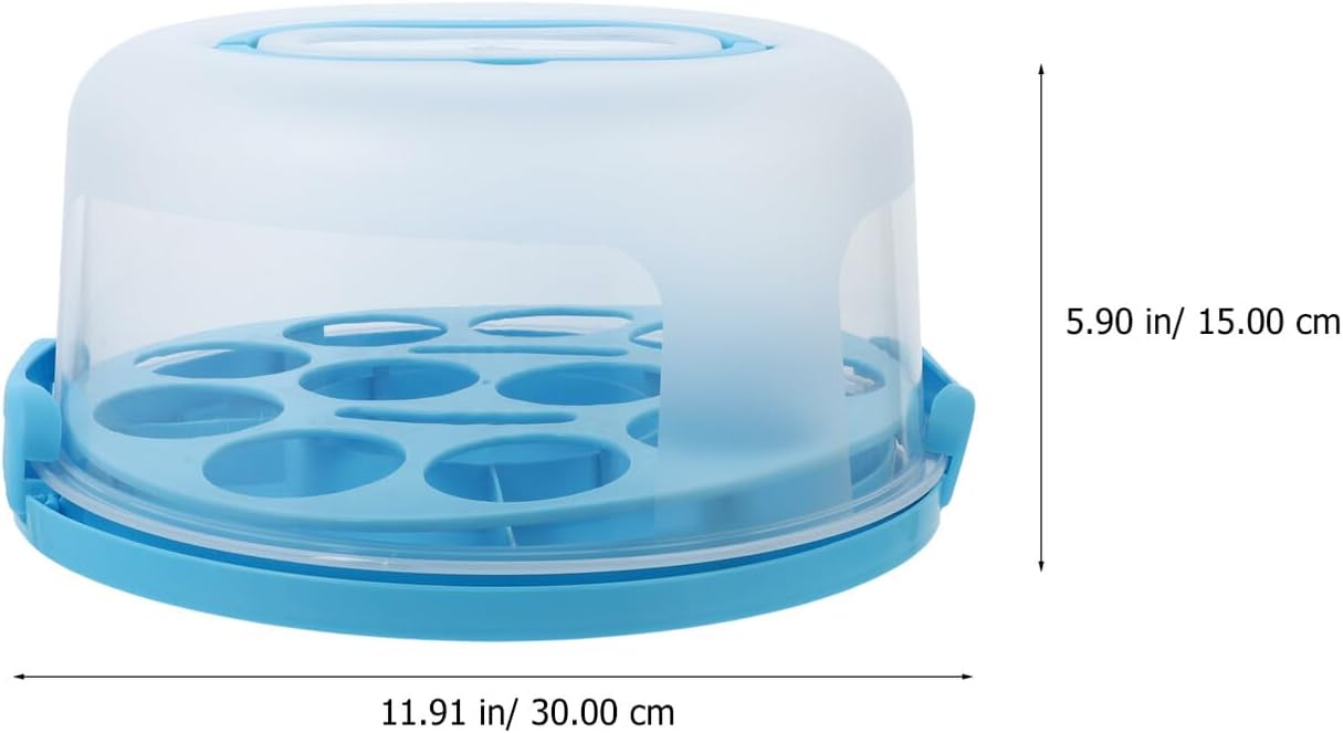 Toyvian 10-inch Thickened Cake Box with Handle Blue Pp Portable Cake Carrier with Base Tray Bakery Storage Case for Travel and Party Use