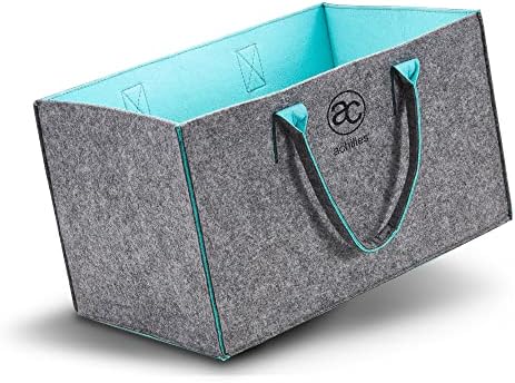 achilles Felt Basket, Shopper, Shopping Bag, Firewood Foldable (Gray/Turquoise, 40x25x23cm)