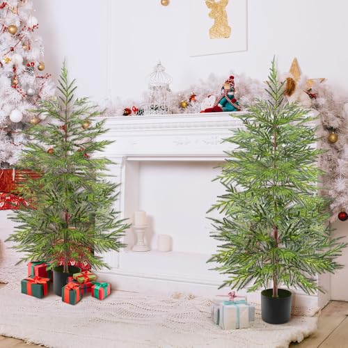 VioraWhite 2 Packs 4ft Artificial Norfolk Pine Trees with Pot Christmas Faux Potted Tree...