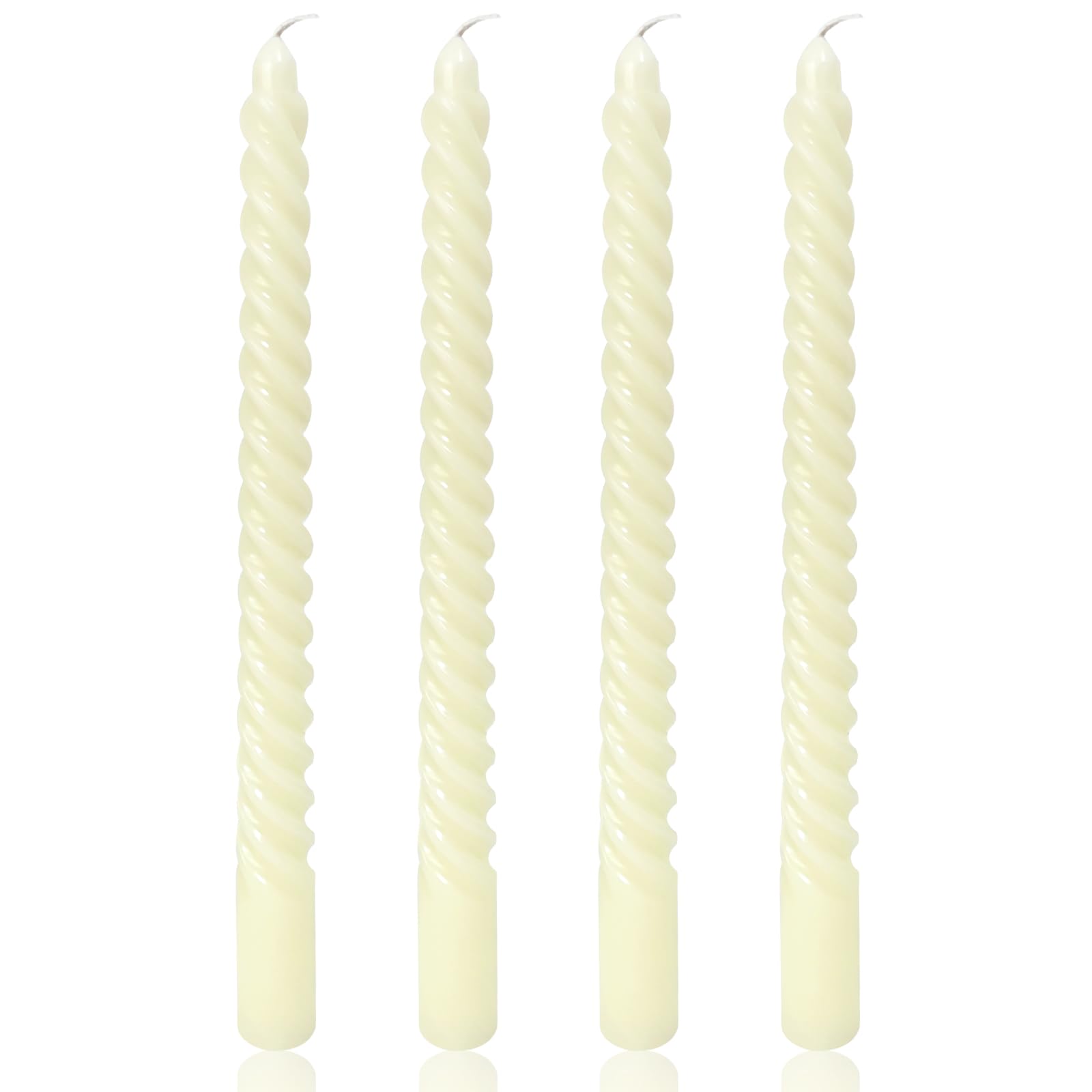 Velas cónicas en espiral marfil para decoración del hogar, paquete de 4 candelabros de 10 pulgadas para cena, fiesta, vacaciones, celebración de cumpleaños, sin goteo y sin humo