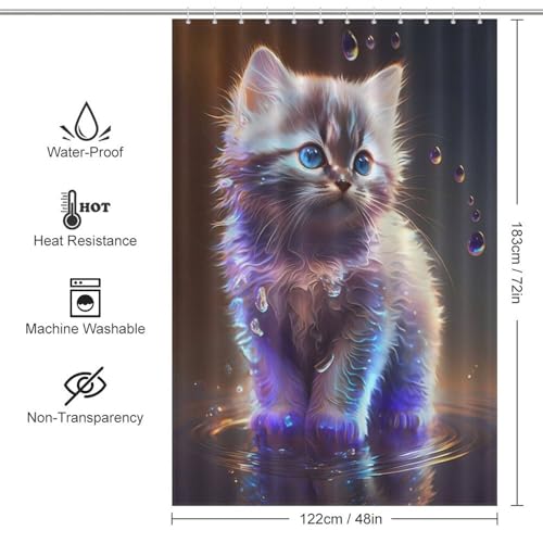 Rideau de douche chat anti-éclaboussures, format 48x72Inch pour douche propre
