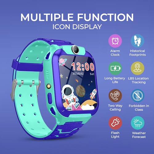 Image of GameSir Kids Smartwatch for Boys & Girls, Men & Women, Sim Card Support, Location Tracker /GPS System, Music Player, Camera, Video,Notification, Alarm, Waterproof, Calling Smart Watch-Blue