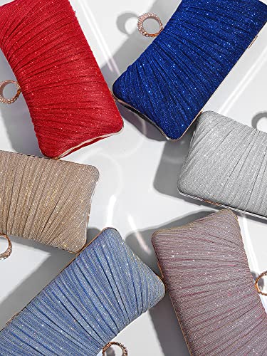 Image of iwish Womens Golden Glitter Clutch Purse Pleated Evening Bag for Bridal Wedding Party with Rhinestone Ring