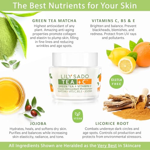 LILY SADO TEA+C™ Green Tea Matcha & Vitamin C Moisturizer - Antioxidant, Anti-Aging Anti-Wrinkle Daily Moisturizing Lotion - Hydrates, Softens, Firms & Tones for Soft Radiant Skin. For Women & Men