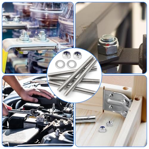 TTYSHIP® 12 Stück Gewindestange M8, 304 Edelstahl Gewindestange M8 x 100mm mit 24 Sechskantmutter und 24 Unterlegscheiben für Die Maschinen und Möbelherstellung