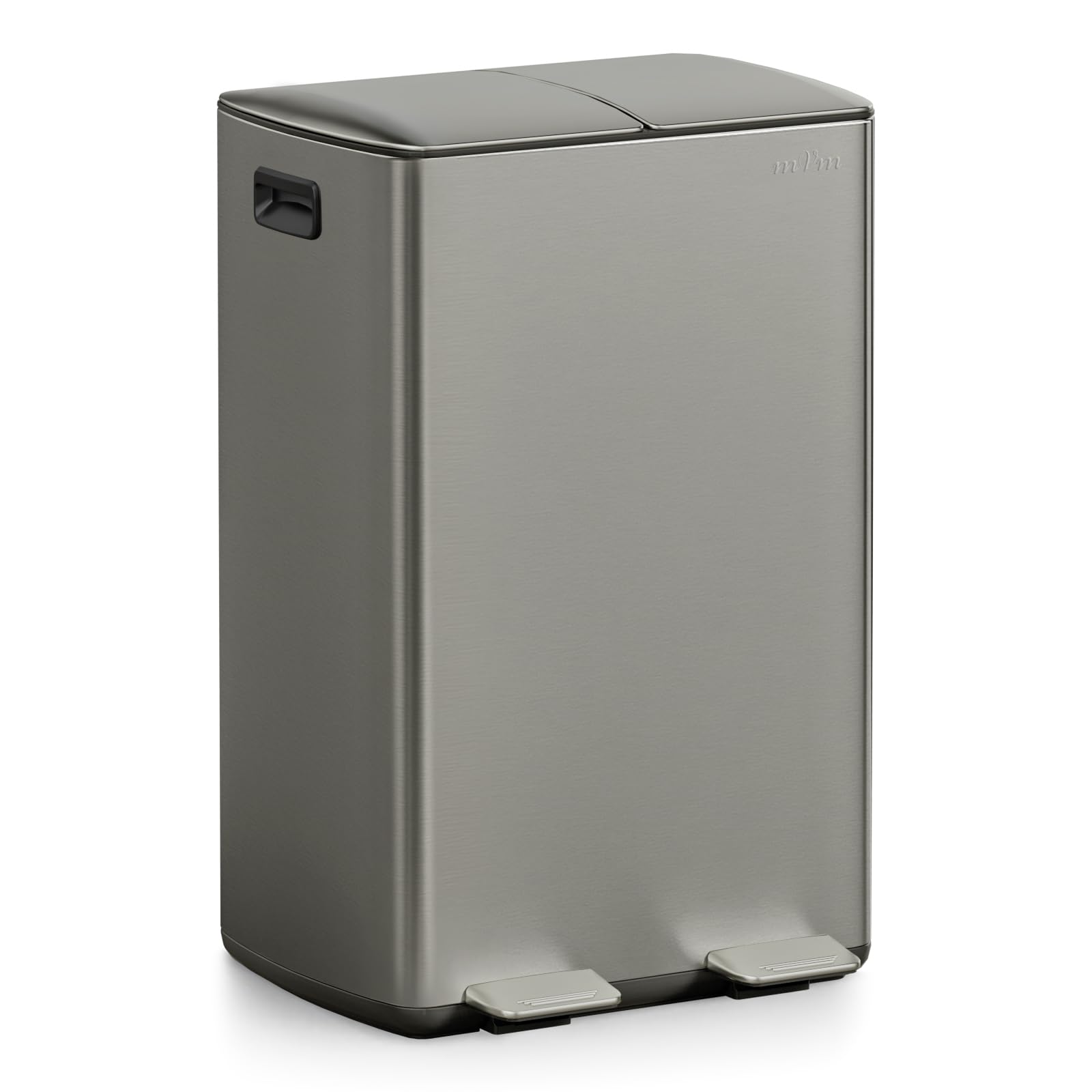 mVm Cubo de Basura Reciclable, Basurero de 60 L, 2 Compartimentos 2 x 30L con Pedal y Tapa de Cierre Suave, Papelera Moderna y Robusta, para Cocina, Salón, Gris
