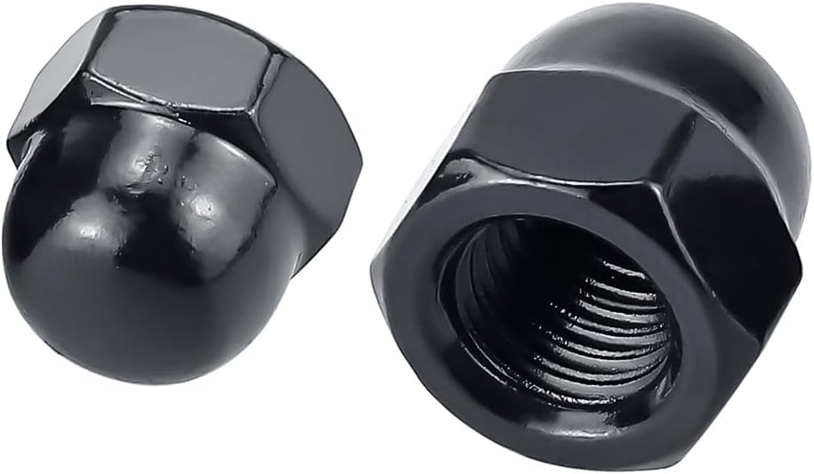 #8-32 Black Acorn Hex Cap Nuts (50 pcs), 304 Stainless Steel 18/8, Black Oxide Coated, Acorn Dome Head Cap Nuts, Fayeploo