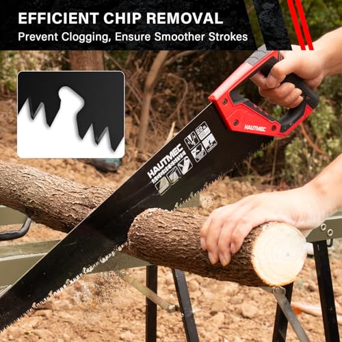 HAUTMEC Fuchsschwanz Säge 550mm (22\), 9 TPI Handsäge Holz für Grobschnitt, Holzsäge mit Spanabfuhr-Design, Astsäge für Rundholz, Hand Saw für Zimmerer