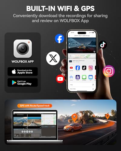 Image of WOLFBOX G840H 12 inch Touchscreen Mirror Dash Cam with WiFi, 2.5K Rear View Mirror Camera with 1080P Rear Camera, Mirror Dash Camera for Car Front and Rear, Parking Mode, WDR, Included 32GB Card and GPS