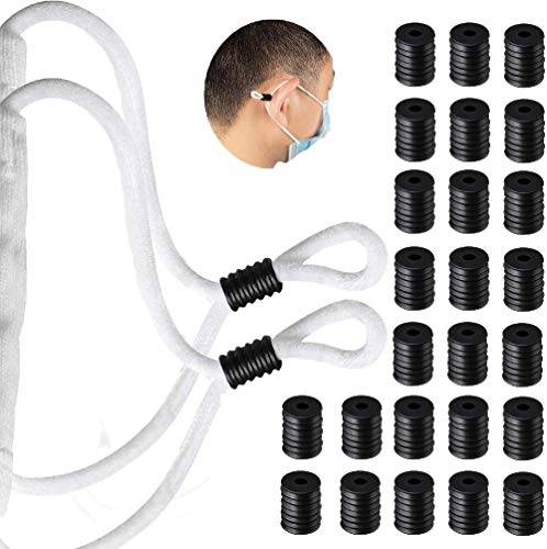 Cord Locks Silicone Toggles for Drawstrings, Elastic Cord Adjuster, Rubber Cord Locks for Face Masks, Lanyard Buckle Non Slip Stopper, Adult Kids Lanyard Strap(100Pcs,Black)