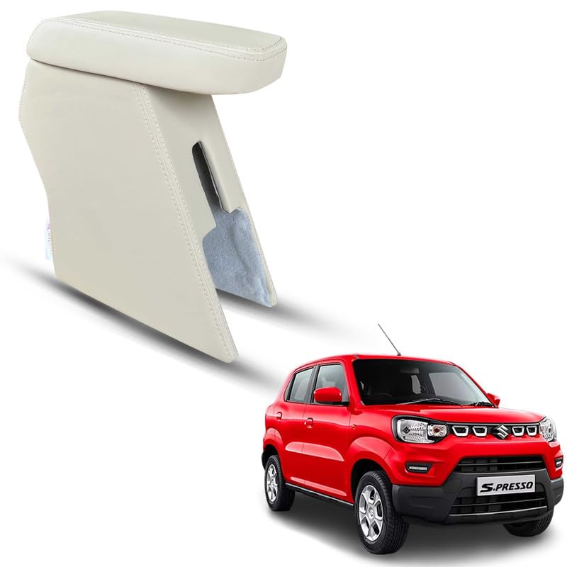 Image of Carigiri Premium Finish Car Armrest with Storage Box And High Density Moulded Foam For Maruti Suzuki S.Presso (Beige with Beige Stitching,Nappa Leatherette)