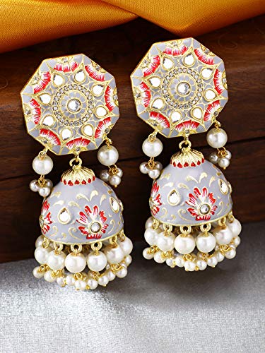 Aheli Unique Wedding Festive Party Wear Flower Enamel Indian Jhumki Faux Stone Studded Drop Dangle Earrings Ethnic Fashion Jewelry For Women Girls #TOP3