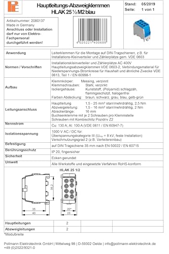 Pollmann Abzweigklemme HLAK 25 1/2 M2 blau