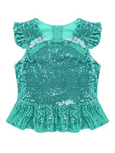 Kids Girls Sparkle Sequins Tee Shirt Top Ruffle Sleeves Princess Peplum Tops Mermaid Birthday Dress up3