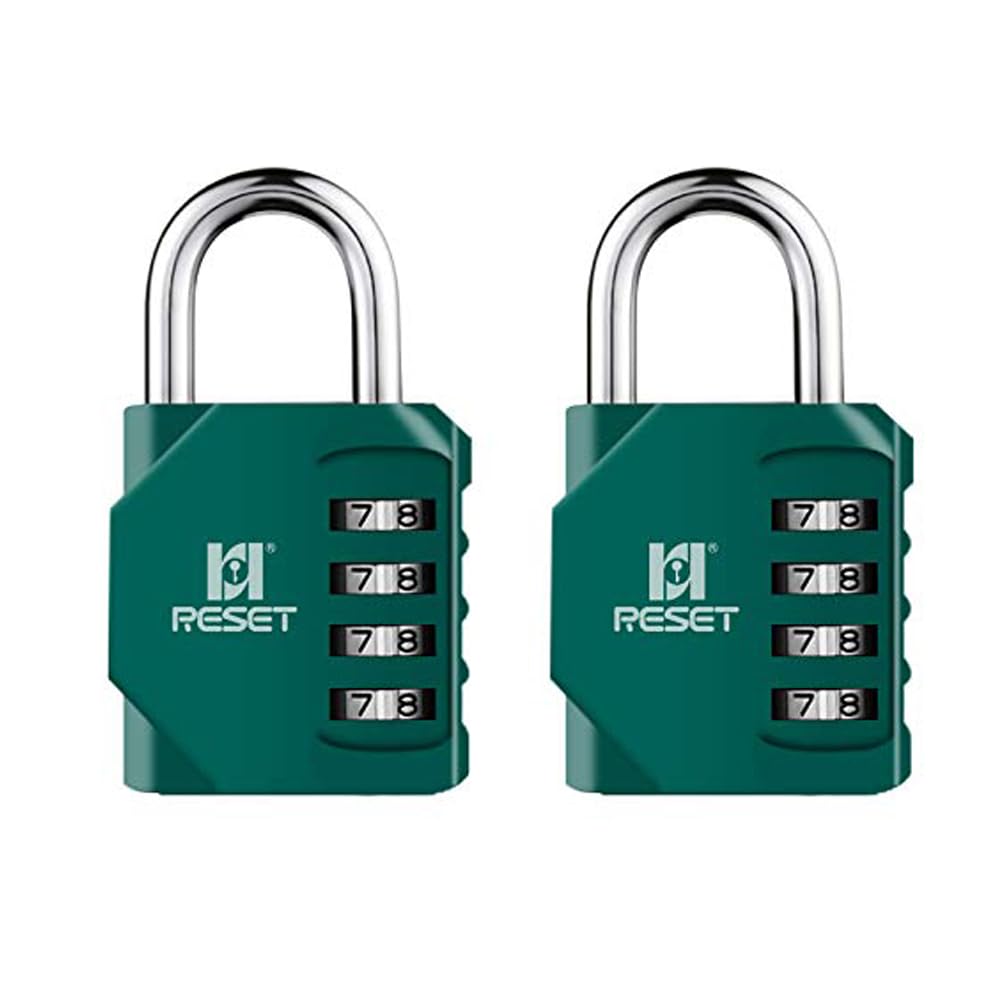 RESET-060 4 Digit Combination Padlock, Outdoor Lock, Indoor Padlock, Ideal for School Locker, Gym Locker, Fence, Gate, Hasp, Shed, Toolbox Green, 2-Pack