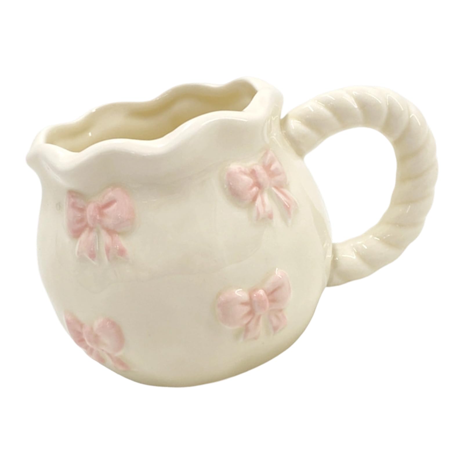 Tsophreniq Handcrafted Ceramic Coffee Mug with Unique Bows Designs Drinking Cup Porcelain Drinkware for Home Travel Use Ceramic Mug with Bows