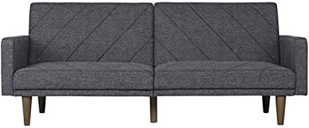 Convertible Futon Couch Bed with Linen Upholstery and Wood Legs - Grey