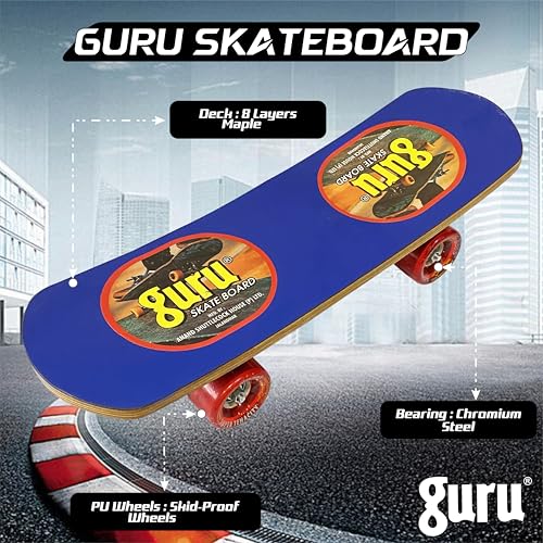 Image of GURU Skateboard, Wooden Non-Slip Skateboard for Kids, Adult, Casterboard /Skate Board /Hoverboard /Longboard for Beginners, Learners, Training Purpose for All Age Group