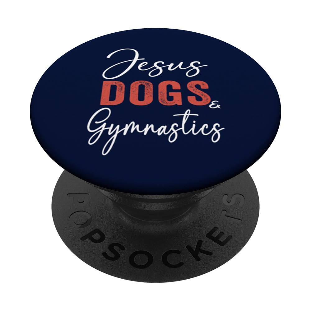 Funny Gymnastics Gifts Jesus Dogs And Gymnastics Acrobatics PopSockets Swappable PopGrip, Black